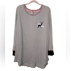 🎄2/$10🎄[B4] NWOT Cacique Seasonal Pajama 22/24 Grey & Black Print Long Sleeves